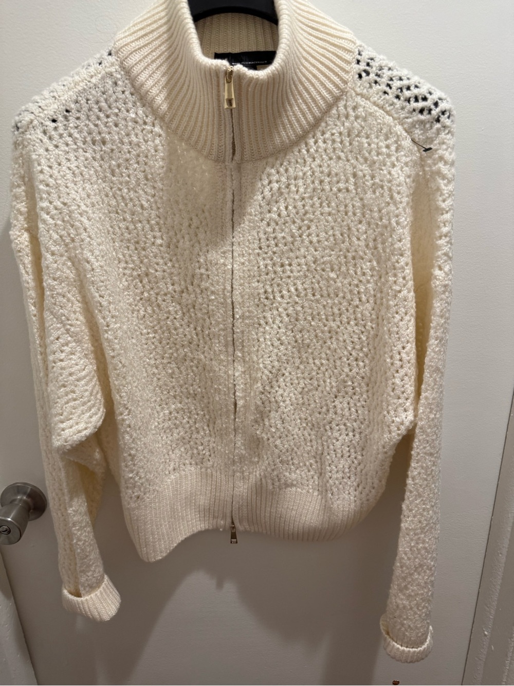Cream Zip-Front Knit Sweater